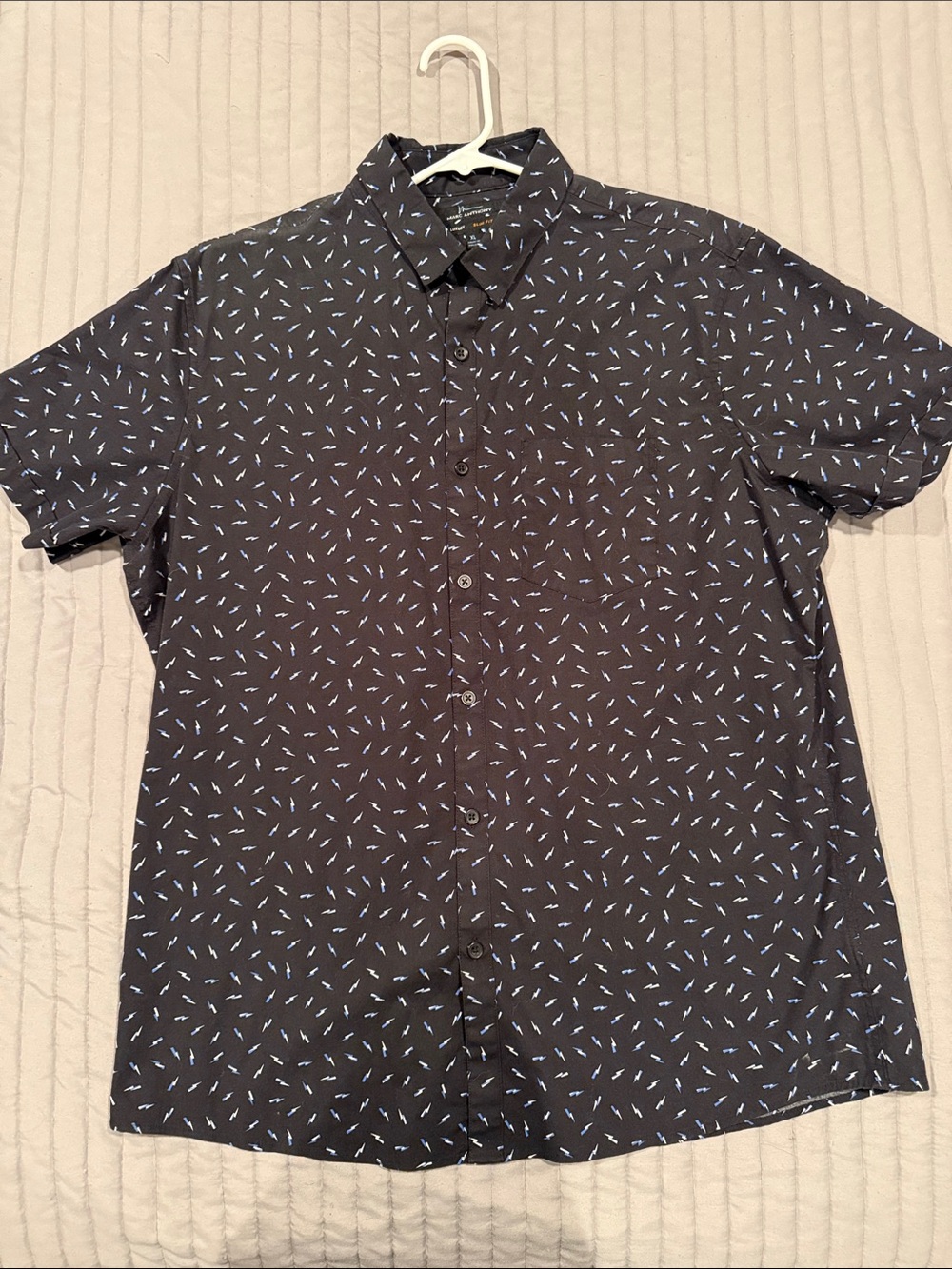 Marc Anthony Black Short-Sleeve Button-Down with Light Blue Lightning Bolt Print